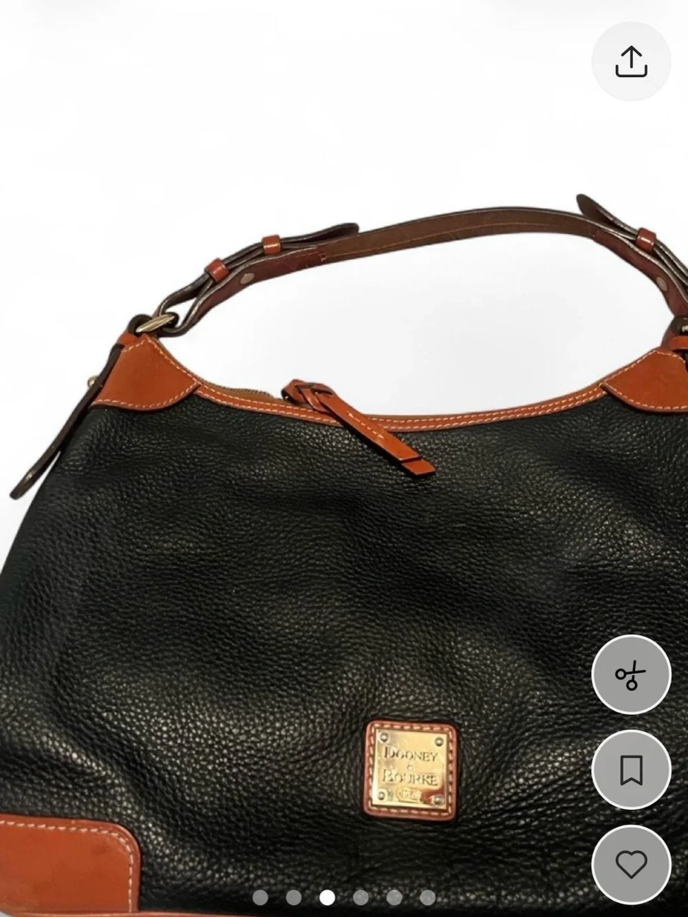 Dooney & Bourke Black Pebbled Leather Hobo with Brown Trim and Red Lining